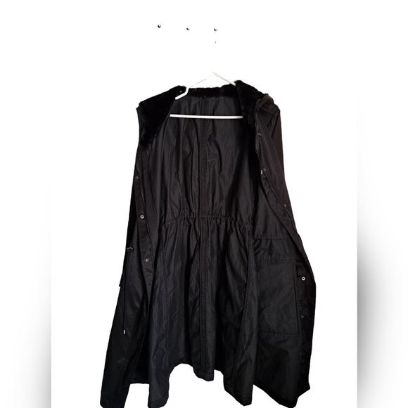 PLUS size long black coat jacket drawstring waist walking casual hood 3-4X? - Picture 4 of 8